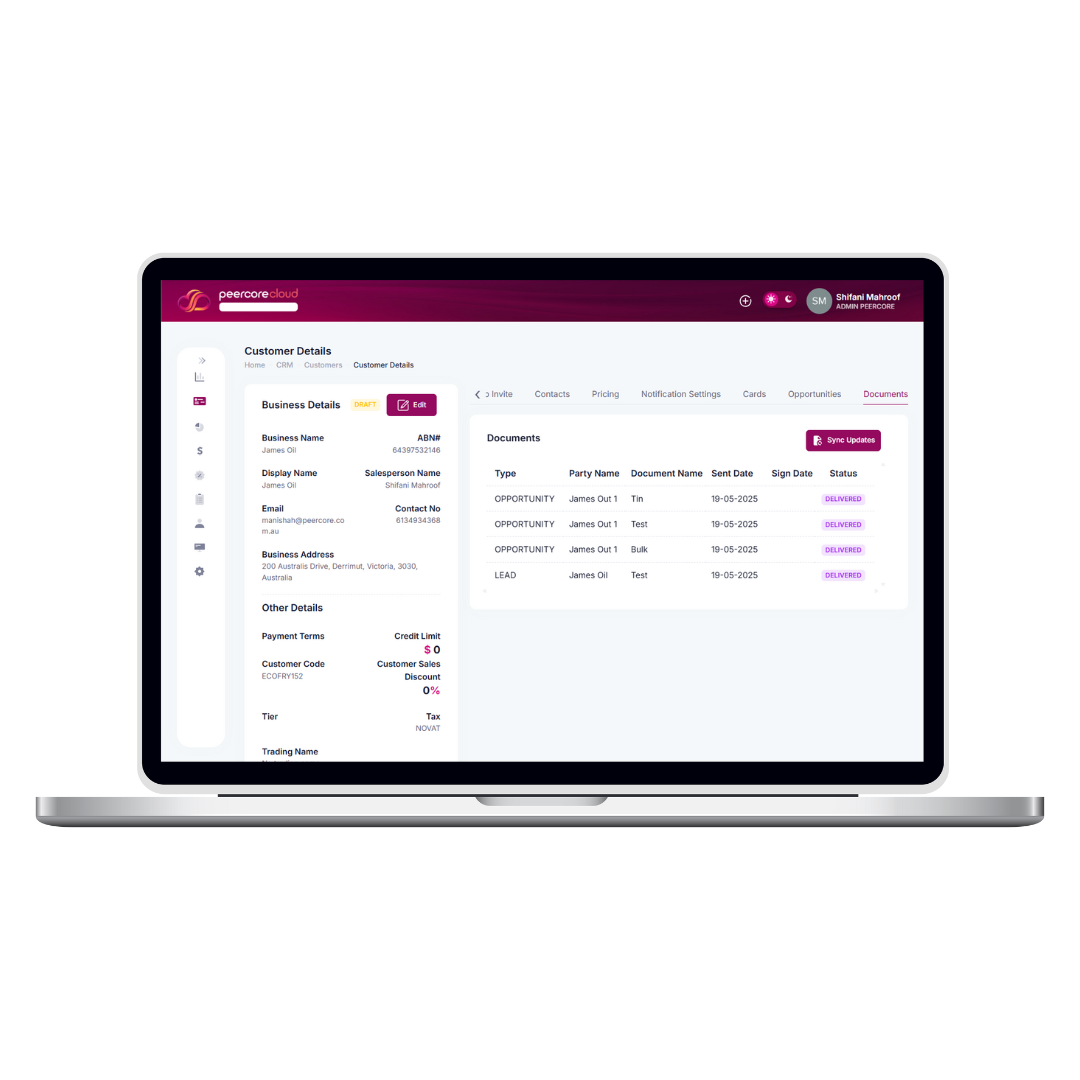 screenshot of Peercore CRM